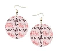 Butterfly Pink Printed Leather Earring Set For Women, 1 Pair Lightweight Bohemian Pierced Earrings Jewelry Gift For Women Girls