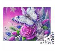 Butterfly Pink Rose 1000 Piece Jigsaw Puzzle Paper for Adults 1000pc Jigsaw Puzzle Set Mindfulness Home Decor Gift 70x50cm/1000pcs