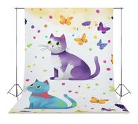 Butterfly Polka Dot And Cat Backdrop Background for Photography High Density Polyester Fabric Background Banner Seamless Photo Booth Prop Backdrop 56"x98" for Birthday Party Decor Photoshoot Banner Pr
