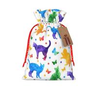 (Butterfly Polka Dot And Cat) Christmas Burlap Gift Bags, Eco-Friendly Polyester Drawstring Pouches For Holiday, Birthday & Party Gift Packaging S