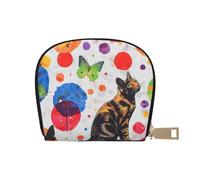 Butterfly polka dot and cat Print Coin Purse Wallet for Men&Women, Cute Leather Credit Card Holder Zipper Mini Pouch Change Purses, White, One Size, Coin Purse