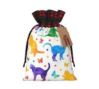 Butterfly Polka Dot And Cat Print Xmas Drawstring Gift Bag Festive Christmas Reusable Wrapping Bags Needs