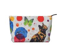 Butterfly Polka dot and cat Printed Corduroy Makeup Bag for Women Cute Make up Bag Travel Cosmetic Bag with Wristlet