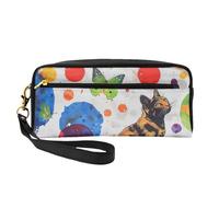 Butterfly Polka dot and cat Printed Leather Makeup Bags with Wrist Strap Portable Travel Toiletry Bag Cosmetic Organizer Bag for Women