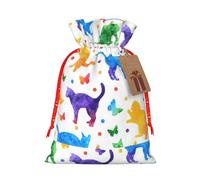 Butterfly Polka Dot And Cat Printing 4.7x6.9 In Christmas Bag With Drawstring,Ideal For Adults To Wrap Gifts For Christmas Halloween