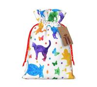 Butterfly Polka Dot And Cat Printing Cute Christmas Bag Drawstring Design 4.7x6.9 Inch For Christmas Party Birthday Gift Packaging