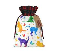 Butterfly Polka Dot And Cat Printing Cute Color Matching Plaid Christmas Bag Drawstring Design For Christmas Party Gift Packaging