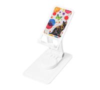 Butterfly Polka dot and cat Prints Rotating Cell Phone Stand with 360° Swivel Base - Foldable Square Desk Phone Holder for iPhone 16 15 14 13 12 11,All Phones,White