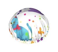 Butterfly polka dot and cat Shower Cap for Women Men Large Waterproof Shower Bonnet Elastic Band Bathing Hair Hat Spa Salon Caps Double Layered Reusable Bath Caps for Long Hair, Braids
