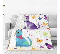 Butterfly Polka dot and cat Throw Blanket for Couch Lightweight Soft Flannel Blankets Luxury Warm Fleece Bed Blanket for All Seasons Plush Throw Gift for Women Men 60"x50"