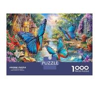Butterfly Pond Puzzles 1000 Pieces for Adults, 1000 Piece Vibrant Flora Great Gifts Challenge Toy for Educational Games Gifts 38x26cm/1000pcs