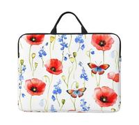 Butterfly Poppy Laptop Case 14 Inch Watercolor Laptop Bag for Women Men, Water-Resistant Business Computer Carrying Bag Shockproof Notebook Sleeve