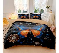 Butterfly Print Bedding Bohemian Orange Teal Butterfly & Daisy Duvet Cover Soft Microfiber Single with 2 Pillowcases (04,Double200x200cm+65x65cm*2)