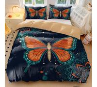 Butterfly Print Bedding Bohemian Orange Teal Butterfly & Daisy Duvet Cover Soft Microfiber Single with 2 Pillowcases (05,Double200x200cm+50x75cm*2)