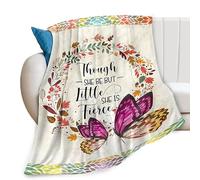 Butterfly Print Blanket Inspirational Quotes Though She be But Little She Is Fierce Throw Blankets Gifts for Couch Sofa Stuff Decor Fleece Plush Flannel Bedding for Lover Men Women Girls 40"x50"