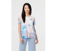 Butterfly Print Mesh Layered Top Izabel London Pink 10