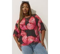 Yours Limited Collection Curve Butterfly Print Mesh Top - Women's - Plus Size Curve Black