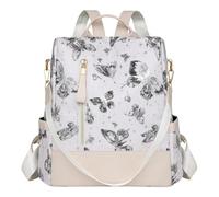 Butterfly Print PU Anti Theft Backpack Convertible for Women | Large Capacity Laptop Bag Multi Pocket Travel Work Commuting Mom Daily Carry