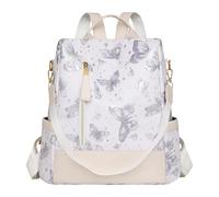 Butterfly Print PU Anti Theft Backpack Convertible for Women | Large Capacity Laptop Bag Multi Pocket Travel Work Commuting Mom Daily Carry
