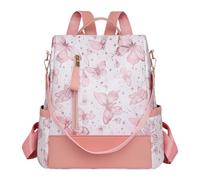 Butterfly Print PU Anti Theft Backpack Convertible for Women | Large Capacity Laptop Bag Multi Pocket Travel Work Commuting Mom Daily Carry