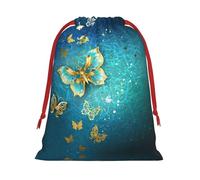 Butterfly Print Santa Sack Drawstring Bags For Presents, Reusable Plush Holiday Fabric Gift Bags- L Size