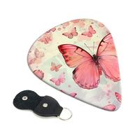 Butterfly Printed Guitar Picks, 6 Pack with Leather Keychain Pick Holder - 0.46mm, 0.71mm, 0.96mm Assorted Thickness for Acoustic Ukulele, Electric Guitar, Acoustic Guitar, Bass