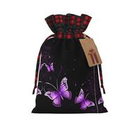 Butterfly Purple Color Blocked Linen Drawstring Gift Bag, Reusable Gift Bag
