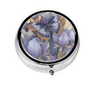 Butterfly Purple Flower Small Pill Box 3 Compartment Portable Pill Box for Purse Pocket Watercolors Mini Medicine Organiser for Daily Vitamin Fish Oil Storage