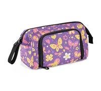 Butterfly Purple Golden Cartoon Pencil Cases Large Capacity Pen Case Organizer with Compartment Brush and Pencil Case for Nurse Cosmetics