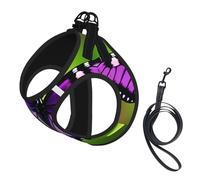 Butterfly Purple Print Adjustable Reflective Harness Leash Set For Cats, Dogs And Small Pets, Soft Breathable Mesh Walking Vest With Escape-Proof Lead