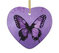 Butterfly Purple Print Heart Ceramic Ornament Memorial Ornament for Christmas Tree Sympathy Presents for Loved Ones