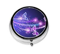 Butterfly Purple Print Round Pill Organizer 3 Compartment Pill Box Portable Medicine Pill Case for Outdoor Travel