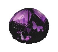 Butterfly Purple Printed Double Layer Lined Shower Cap,Shower Caps For Women Reusable