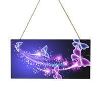 Butterfly Purple Rectangular MDF Wood Plaque Wall Art with Full Print and Hanging Rope for Home Wall Decor, Farmhouse Sign for Door, Window or Wall (Multiple Sizes)