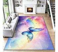 Butterfly Rainbow Large Area Rug Washable Non Slip 160x230 Flannel | Soft Fluffy Printed Rug Short Pile Printed Carpet Cloud Dreamy Room Decor for Bedroom Living Room Kitchen O112