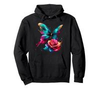 Butterfly Rose Harmony Watercolor Nature Art Pullover Hoodie