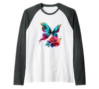 Butterfly Rose Harmony Watercolor Nature Art Raglan Baseball Tee
