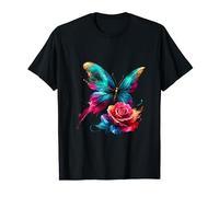 Butterfly Rose Harmony Watercolor Nature Art T-Shirt