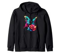 Butterfly Rose Harmony Watercolor Nature Art Zip Hoodie