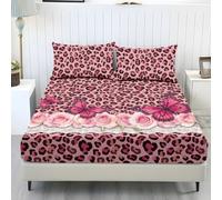 Butterfly Rose Printed Full Sheet Set with Pillowcase, Soft Cozy Bedding, Easy-Care All-Season Chic Decor (Pink Leopard)