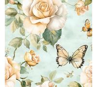 Butterfly Rose Self Adhesive Wallpaper Plant Flower Contact Paper Peel and Stick Wallpaper Thicken Waterproof Matte with Sticky Back Canvas Wall Cabinets Furniture Stickers Decorate 0.4×20 m