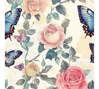Butterfly Rose Wallpaper Self-Adhesive 0.4×3 m Plant Flower Pattern Matte Contact Paper Removable Thicken Waterproof Canvas Peel and Stick Wall Paper for Home Decoration Furniture Renovation