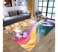 Butterfly Rug For Girls Bedroom Colourful Modern Butterfly Pattern Living Room Area Rugs Non Slip Fluffy Large Size Carpet For Home Corridors Entrances Staircase Home Decor (Colourful,80x160 cm)