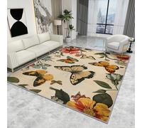 Butterfly Rug Kids Bedroom - Butterfly Rug - Vintage Butterfly Floral Rugs, Rustic Flower Botanical Carpet, Washable Rug Non Slip Low Pile Soft Small Area Rugs, Butterfly Home Decor Gifts, 50 X 80 cm