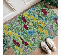 Butterfly Runner Rug, Floral Nature Rose Marigold Spring Green Low Pile Sponge Doormat Rectangle Print Accents Rug for Kitchen Entryway Laundry Hallway Decor 2x3 Ft