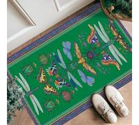 Butterfly Runner Rug, Nature Artistic Dragonfly Beetle Spring Green Non-Slip Doormat Rectangle Throw Rug Non Shedding for Kitchen Entryway Laundry Room Bedside Decor 2x3 Ft