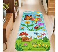Butterfly Runner Rug, Spring Playful Flower Snail Spring Green Non-Slip Doormat Rectangle Print Accents Rug for Kitchen Laundry Room Doorway Entryway Decor 2x3 Ft