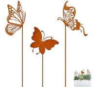 Butterfly Rust Garden Decoration for Outdoor Use, Weatherproof, Pack of 3, Rust Garden Stake, Spring Decoration, Summer Decoration, Rusty Metal Flower Stake, Decorative Garden, Patio, Balcony, Flower