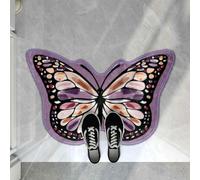 Butterfly Shaped Area Rug, Soft and Fluffy Faux Wool Mat, Thin Doormat Not Bulky, Non Slip TPR Backing Foot Pad, Dry Feet Warmth Carpet for Inside Home Under Table by Bed, 29.5 x 19.2 inches, Purple