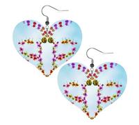 butterfly shaped flower Prints Leather Heart earrings Pendant Stylish and beautiful Lightweight Dangle for Women Girls
